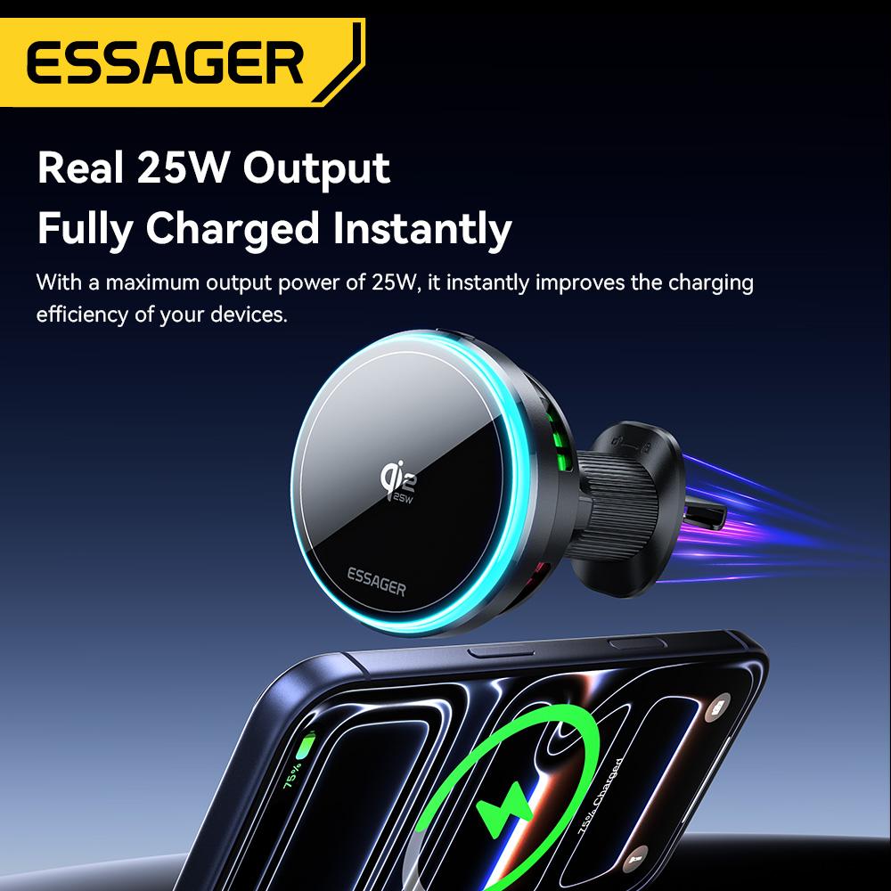 Essager QI2.2 25W Magnetic Car Phone Holder Wireless Charger Stand For iPhone 17 16 15 Pro Max Charging for Magsafe Car Charger