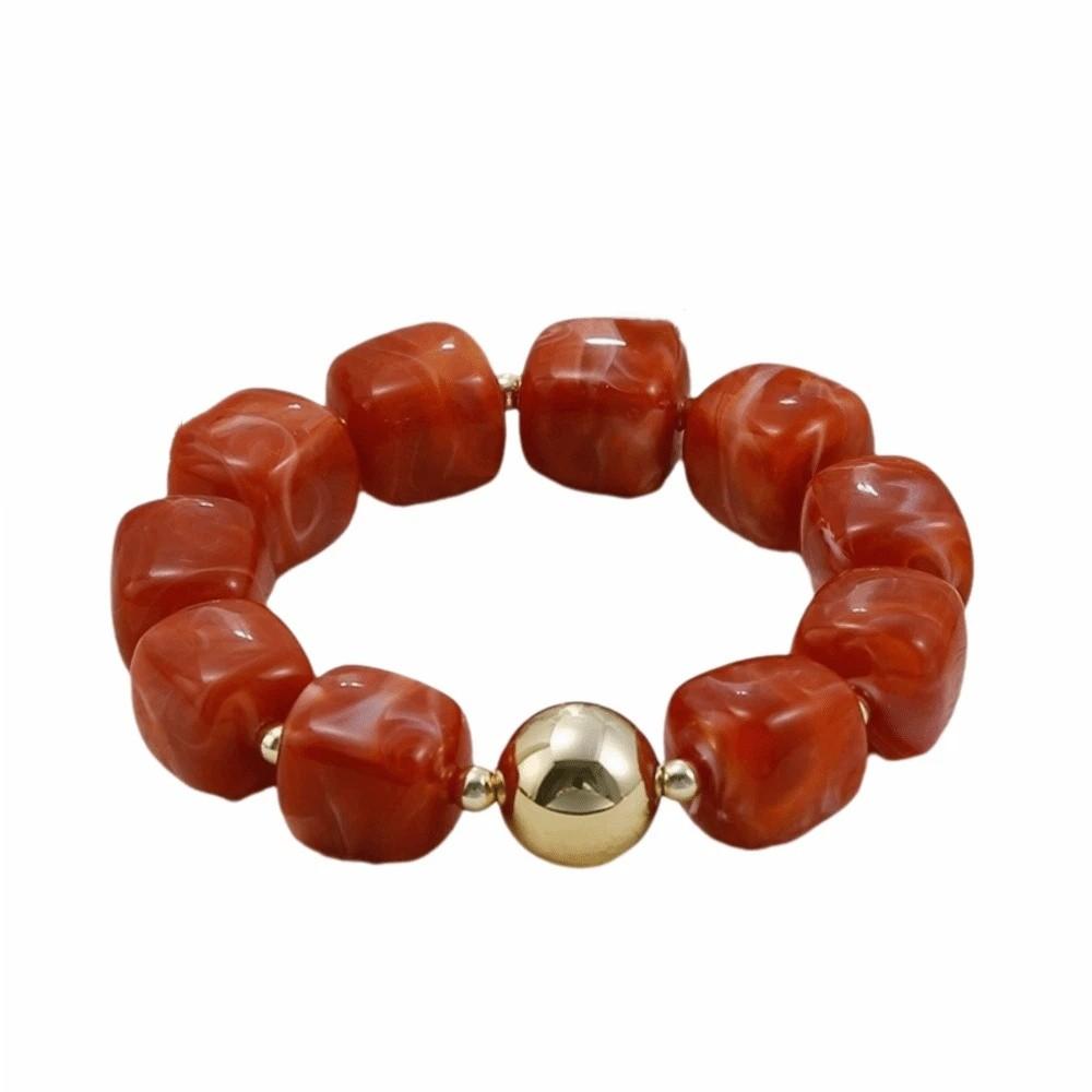 Acrylic Elastic Geometric Bracelet Colorful Stack Hand Chain Square Beads Bracelet  Party Jewelry красный