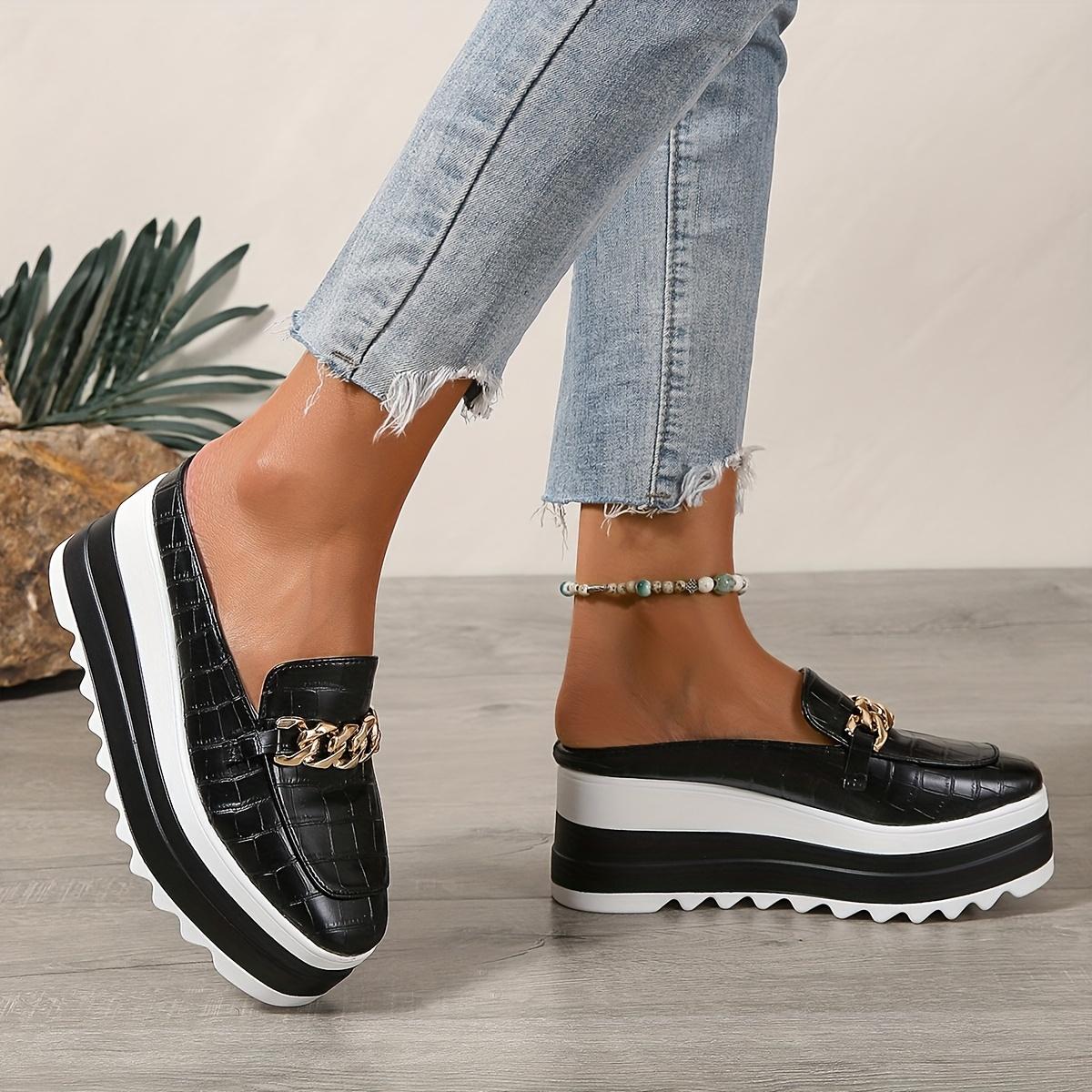 

[Ленивые туфли, Полутапочки] Женские полутапочки на высоком каблуке - Средний каблук, Уличная толстая подошва, Маленькие белые тапочки с поддержкой 42 чёрный