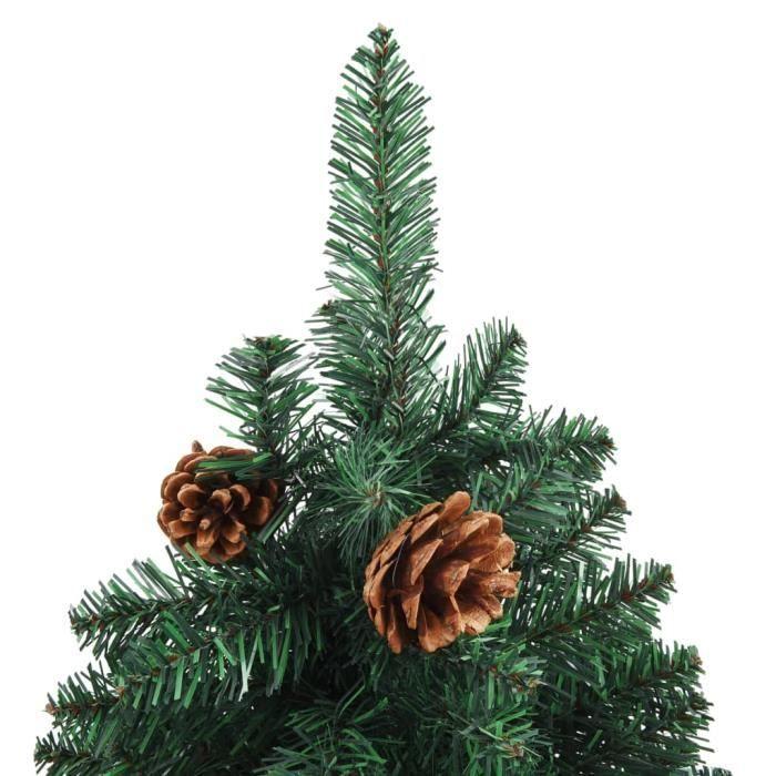 VidaXL Sapin de Noël mince avec bois véritable et cônes Vert 180cm PVC
