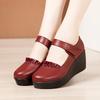 6cm Small Size 32-43 Comfortable Med Heels Pumps Soft Leather Mary Janes 2025 Women's Platform Wedges Shoes for Office Mom Dance