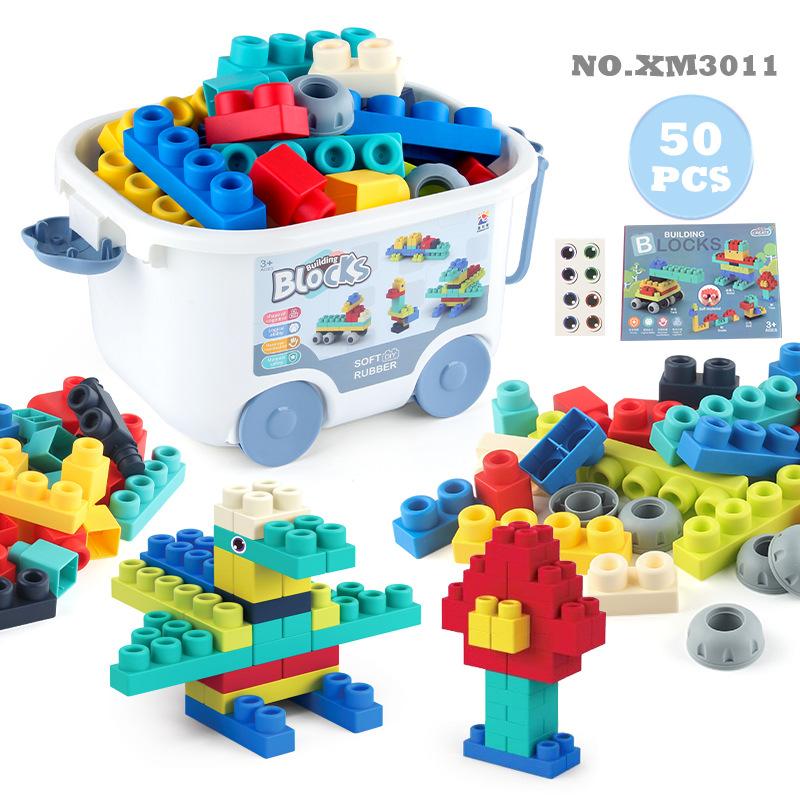 

Детские 50 шт. Крупные детали Мягкая резина Конструктор Сборка Сделай сам Игрушка Обучающий Наука и образование Конструктор Набор с коробкой для хранения 930.8g