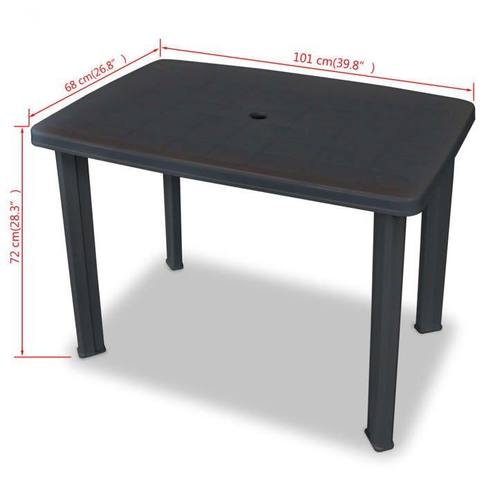 VidaXL Table de Jardin 101x68x72 cm, Plastique, Anthracite, Résistante aux Intempéries, Pour Balcon ou Jardin, Trou pour 43594