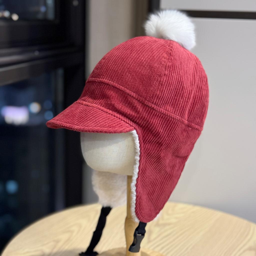 Neue Lei Feng Mütze Damen Koreanische Version Kaninchenfell Pompon Kord Warm Ohrenschutz Mütze Winter Radfahren und Skifahren Fliegermütze