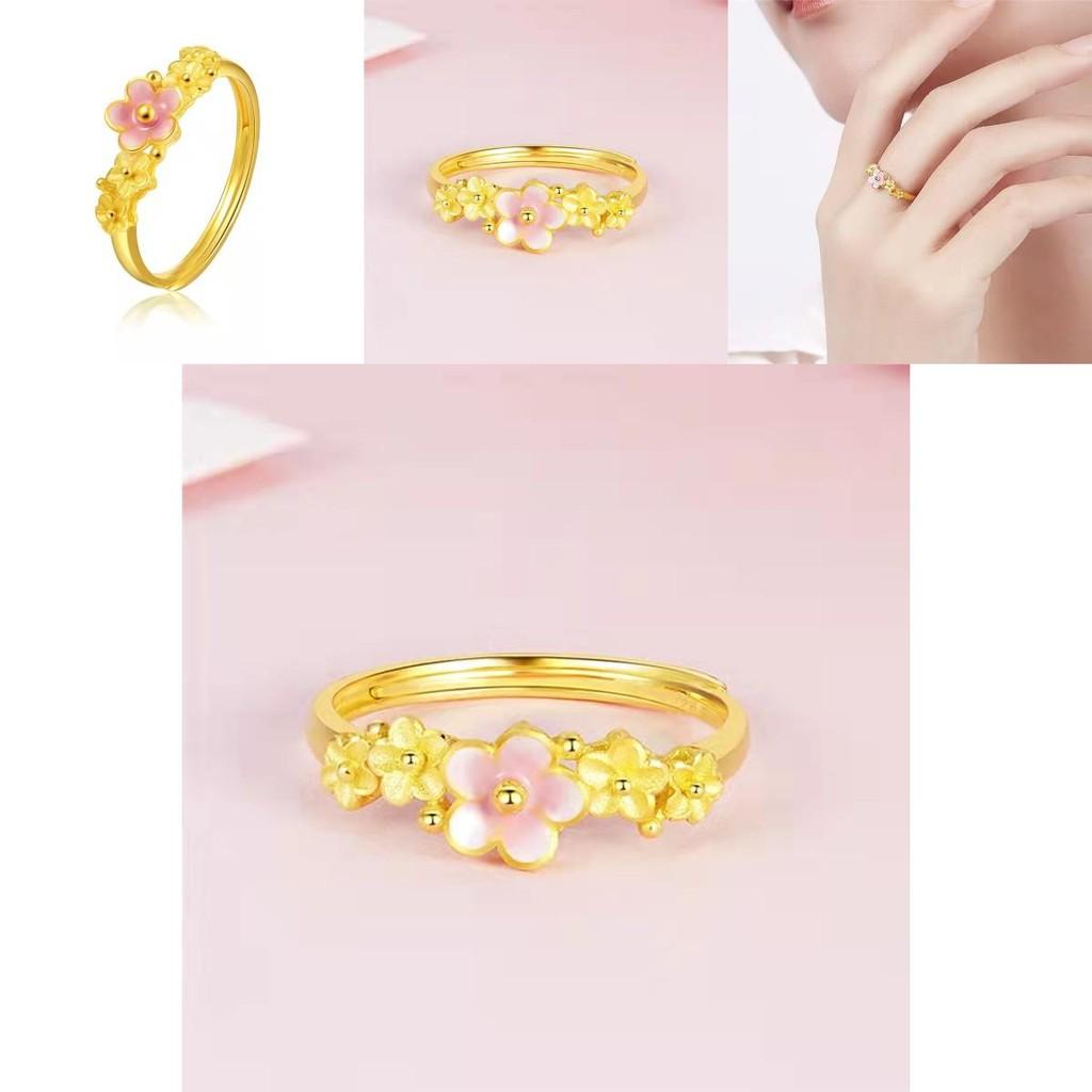 Beautiful Peach Blossom Design Adjustable Ring Copper Gold Plated Jewelry For Women