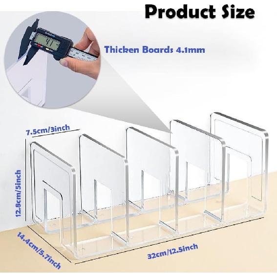 4Pack Clear Acrylic File Sorter, 4 Large Slots Desk Organizer, Desktop File Folder Holder Organizer, Office Storage Stand Rack for Book, Purse,