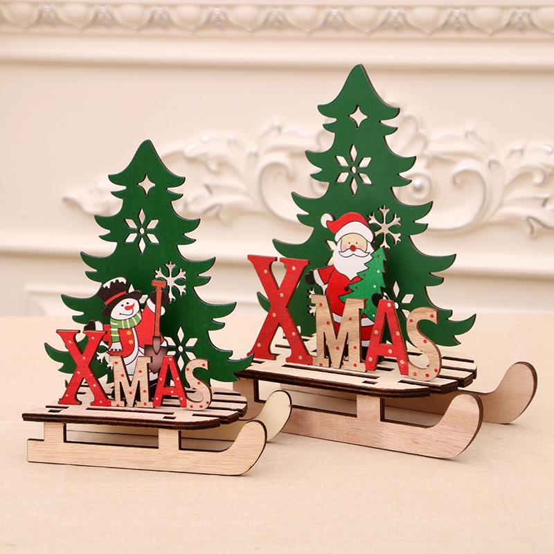 Décorations de Noël Pièces de Bois Peintes de Noël Bricolage Pièces de Voiture Traîneau Puzzle Mosaïque Cadeau