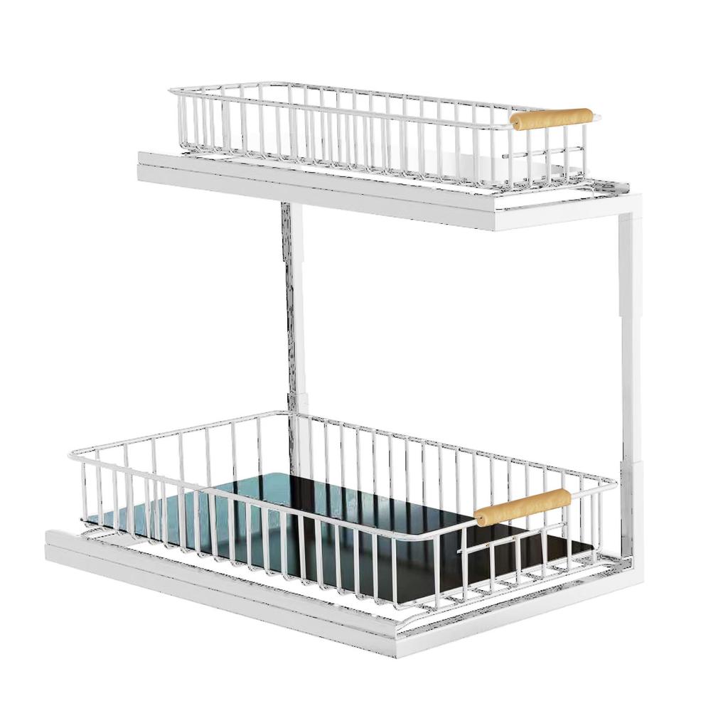 Under Sink Cabinet Shelf Multifunctional Slide Out Double Layer Spice Drawer Storage Sink Shelf for Bathroom Kitchen