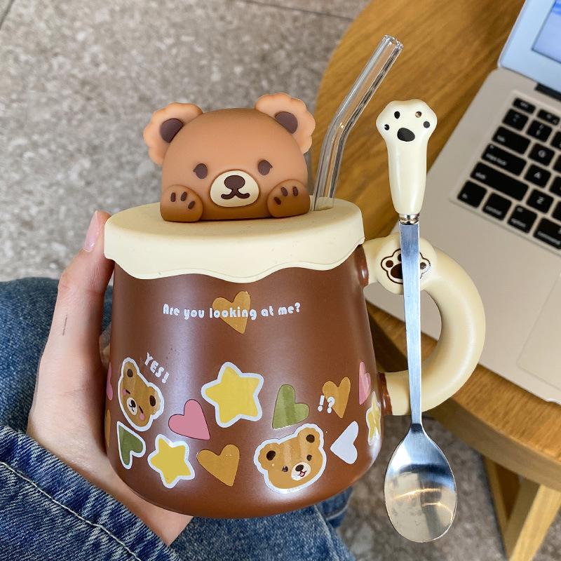 Ceramic Cup Souvenir Mug with Lid Spoon Creative Cute High Value Couple Coffee Water Cup