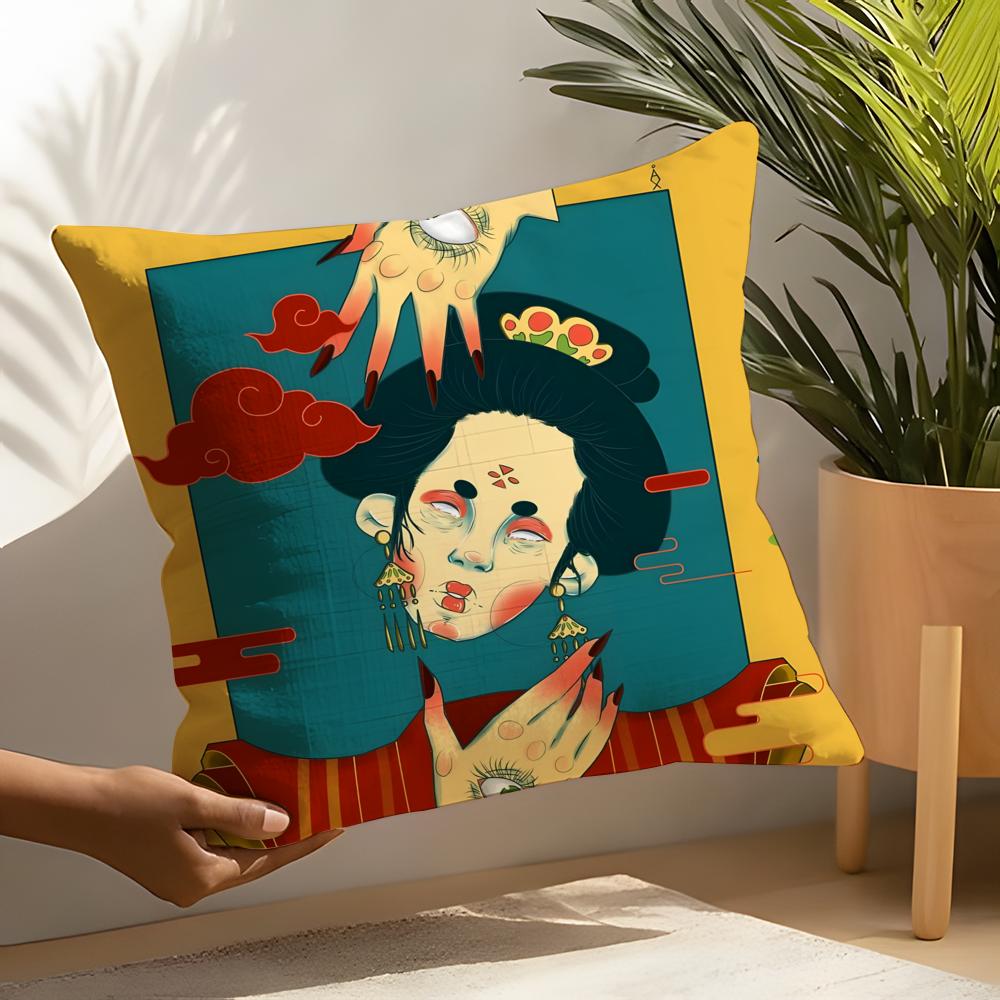 3 Retro Japanese Style Prints Pillow Case Home Living Room Decoration Linen Pillowcover Pillow Cases Cushion Cover