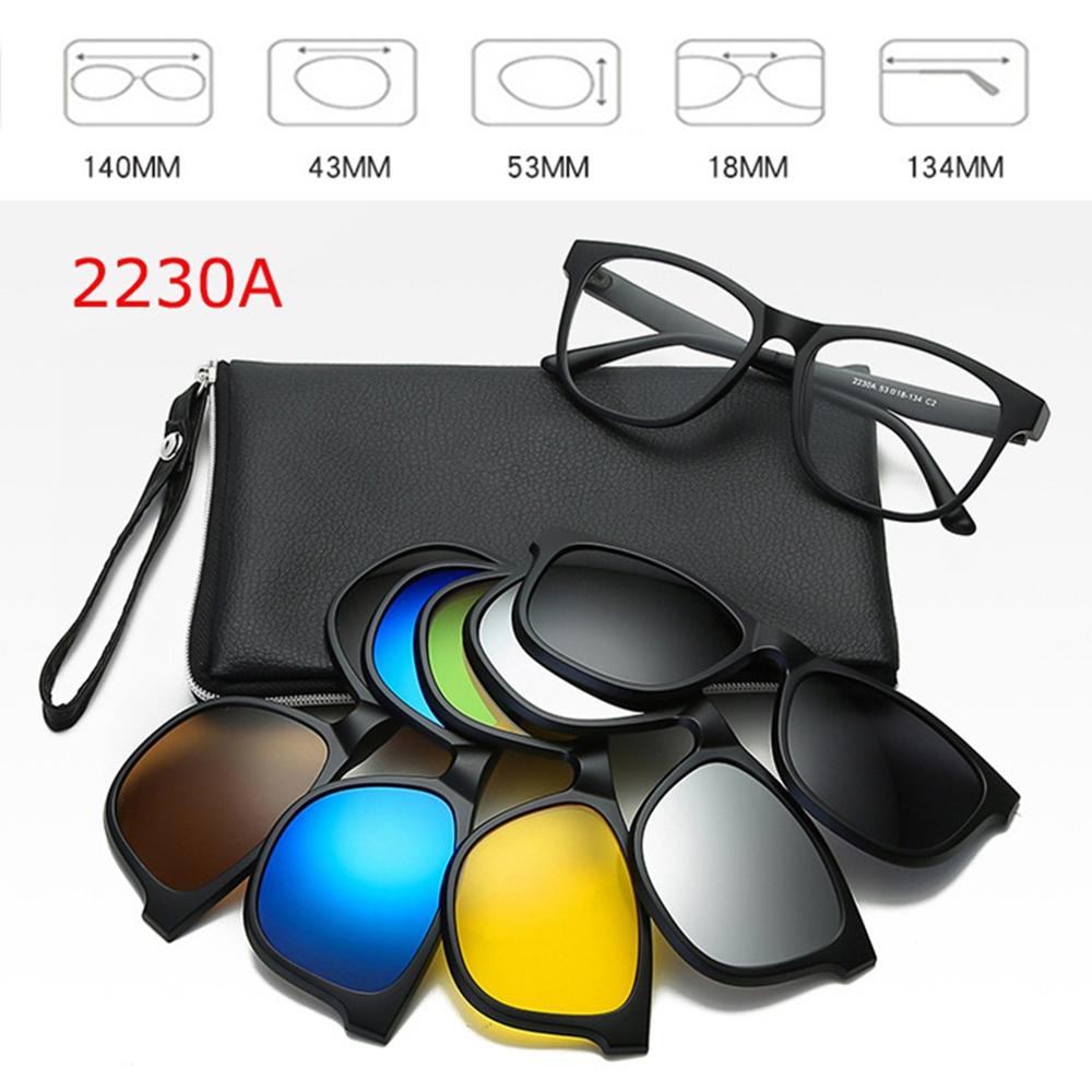 6 In 1 Polarized Sunglasses Men Women Magnetic Clip On Glasses TR90 Optical Prescription Eyeglass Frames Magnet Clips