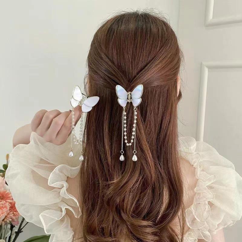 Elegante Schmetterlingsquaste Haarspange – Chinesischer Stil Halb-Pferdeschwanz Klauenclip für Damen