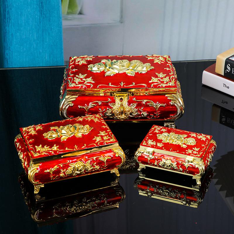 High-End European Metal Jewelry Box with Rose Design, Luxury Decorative Storage Organizer for Necklaces Rings Wedding Gift