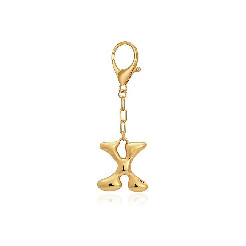 Gold Bubble Initial Keychain Letter Bag Charm for Women DIY Alphabet Purses Handbag Pendant School Backpack Gift Key Accessories