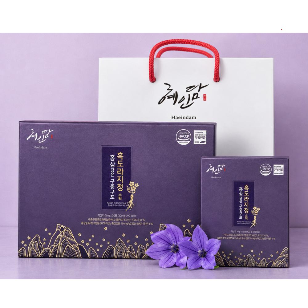 Red Ginseng-Infused Nine-Steaming, Nine-Drying Black Balloon Flower Root Syrup Stick Gift Set 30 pcs 10g