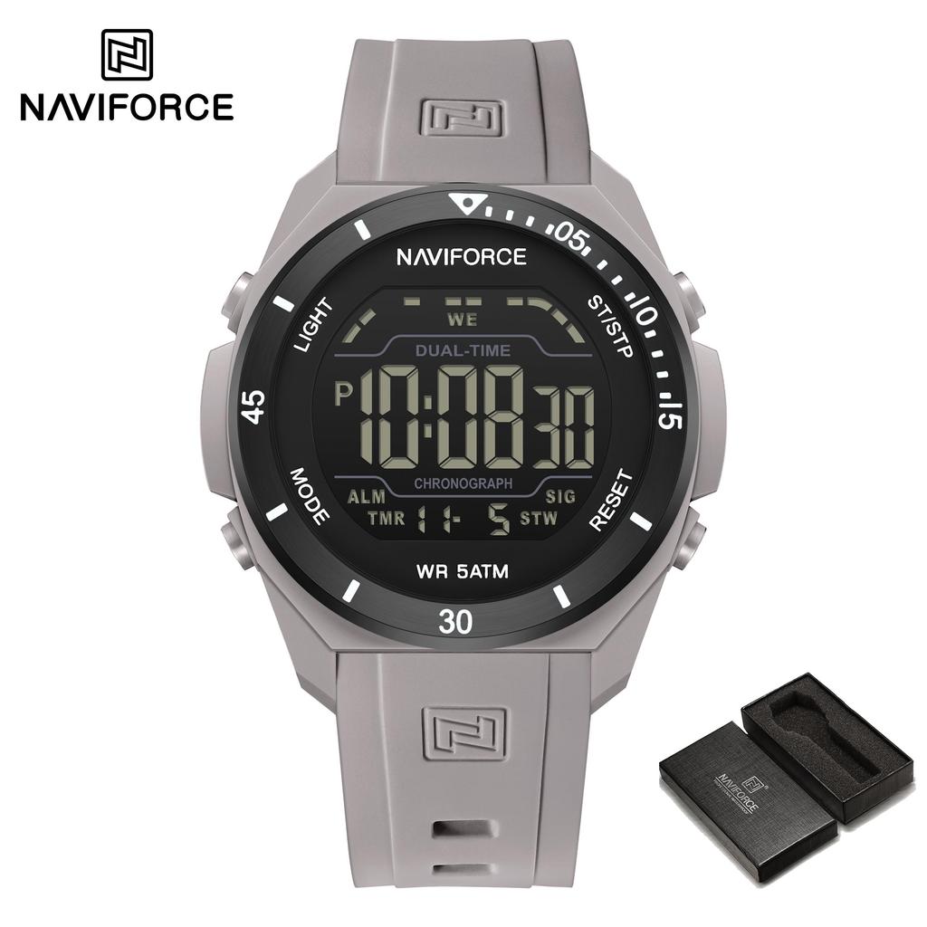 NAVIFORCE Original DIgital Watch Men LCD Display Calendar Date Chronograph Alarm Night Pattern Silicone Strap Waterproof Boys Watch NF7138