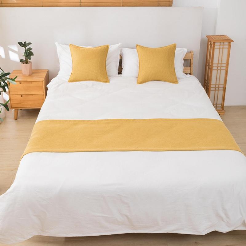 Orange Waffle Bed Flag Simple and Pure Color Bed Decoration Hotel Bedroom Dustproof Cloth Home Textile Bedding Bed Runner Matching Color Throw Pillow