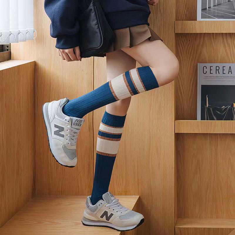 Women Stockings Knee High Colorful Stripe Long Socks Thin Summer For Lady Girls Student Socks School Party Comfortable Knee Sock