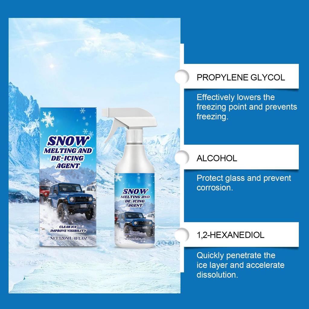 Windshield Deicer Spray 120ML Fast-Acting Glass Snow Remover Agent Ice Melt Spray Agent For SUV RV Sedan Truck Minivan Auto