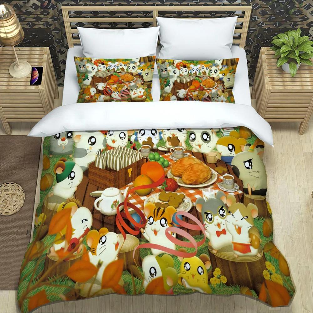3D Printing Cartoon Lovely Hamtaro Bedding Set Duvet Cover Pillow Set Birthday Gift Children Quilt Cover Bedding Home Textiles