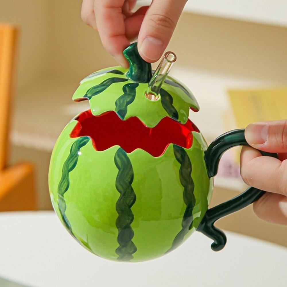 Heat Resistant Ceramic Watermelon Cup 500ml Capacity Coffee Mugs Cute Drinking Cup Cafe