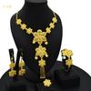 24K Gold Plated Arab Women's Bridal Necklace Earrings Ring Bracelet Jewelry Indian Women's Jewelry Set