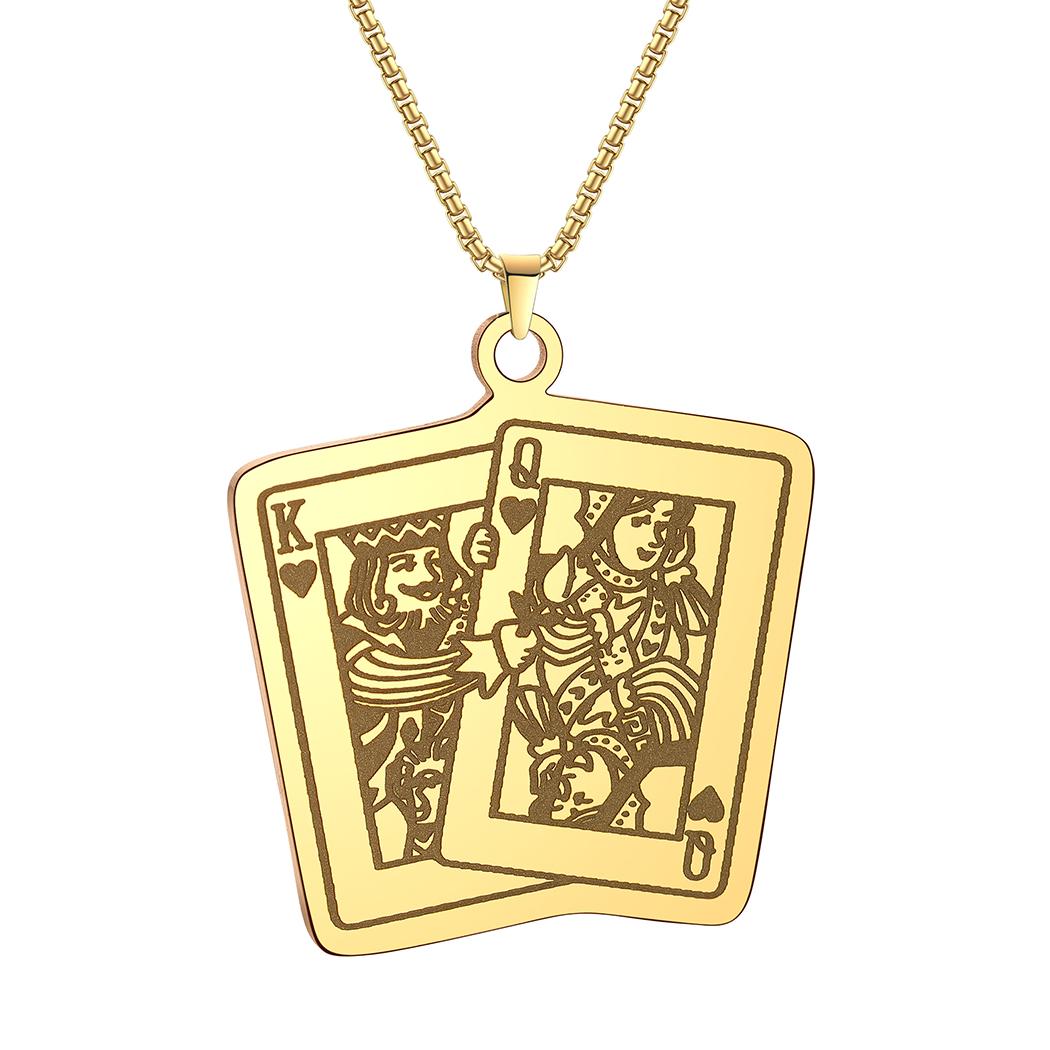 

Kinitial King And Queen Of Hearts Playing Cards Stainless Steel Necklace Men Jewelry Hip Hop Punk Choker Necklace Pendants Gift