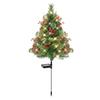 23 Inch Lighted Artificial Christmas Urn Filler Pre-lit Xmas Pine Tree with Cones Red Berries Tripod Stake And LED Light Outdoor Porch Planter Filler