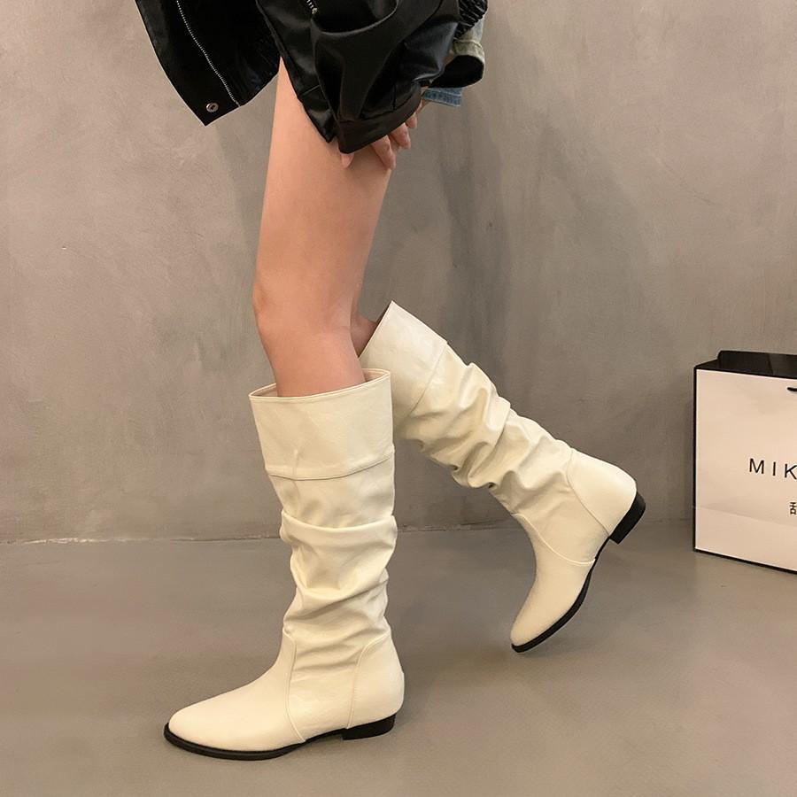 Suding Home Coarse Heel Pointed Pile Boots Long Boots Women's Shoes 2025 New Spring, Autumn and Winter Medium Tube Skinny Knight Boots