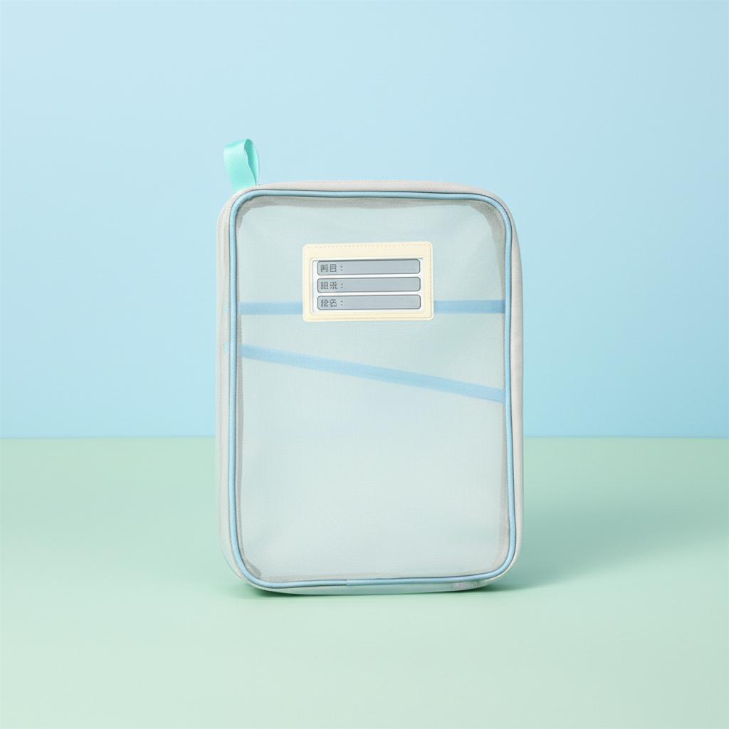 A4 Transparent Document Organizer L-Shaped Double Layer Nylon Mesh File Storage Bag