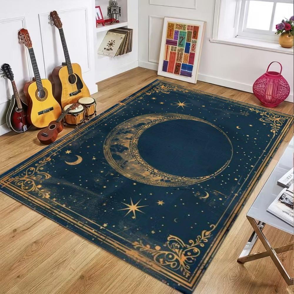 Deep Space Tarot Inspired Carpet Thick Floor Rug for Bohemian Style Bedroom Living Room Home Mat Moon Phase Star Carpet