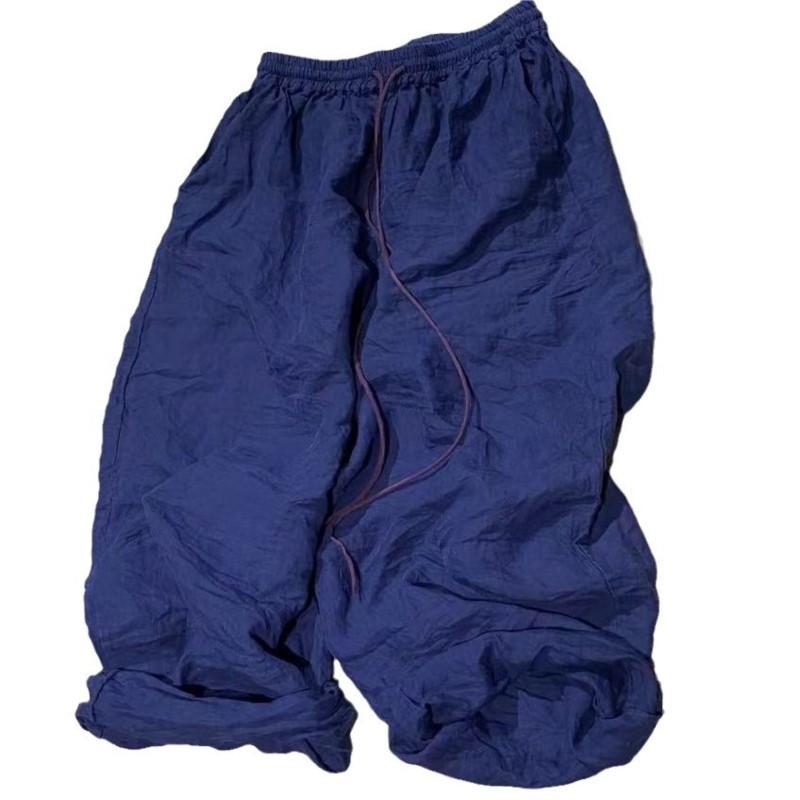 Johnature Niche Kontrastní Stahovací Šňůrka Vintage Ležérní Rovné Kalhoty Žena Jaro Vintage Módní Kalhoty