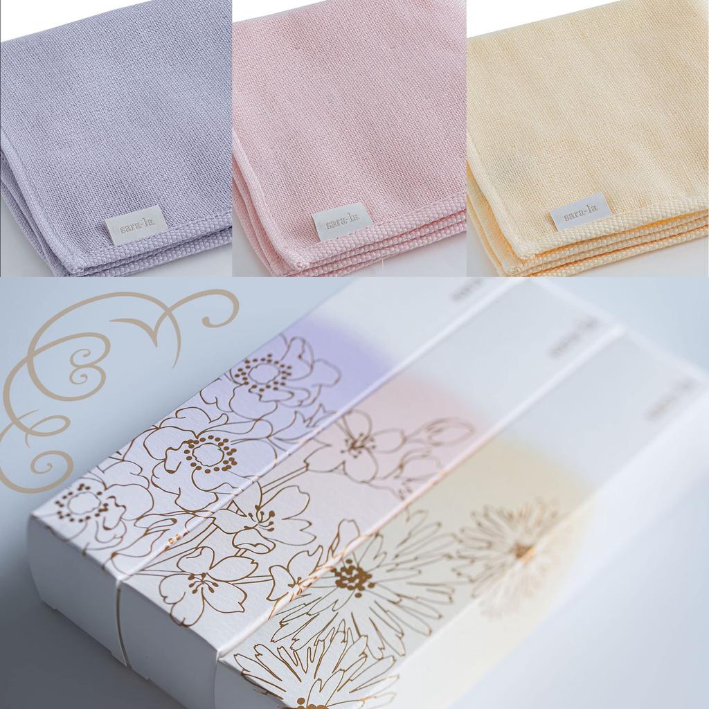 Imabari Towel Gift Gauze Pile Handkerchief Set Purple Pink Yellow Towel Handkerchief Made in Japan sara-la "Saki" 3-piece