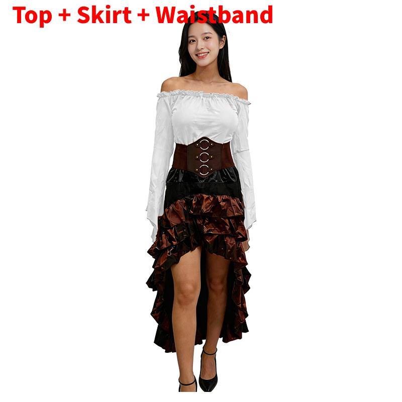 Medieval Sailing Captain Costume Dress With Ruffle Long Skirt For Cosplay And Halloween