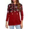 Dámská móda Ležérní klopa Krátký 3/4 rukáv Vánoční potisk Košile Dámské knoflíkové topy