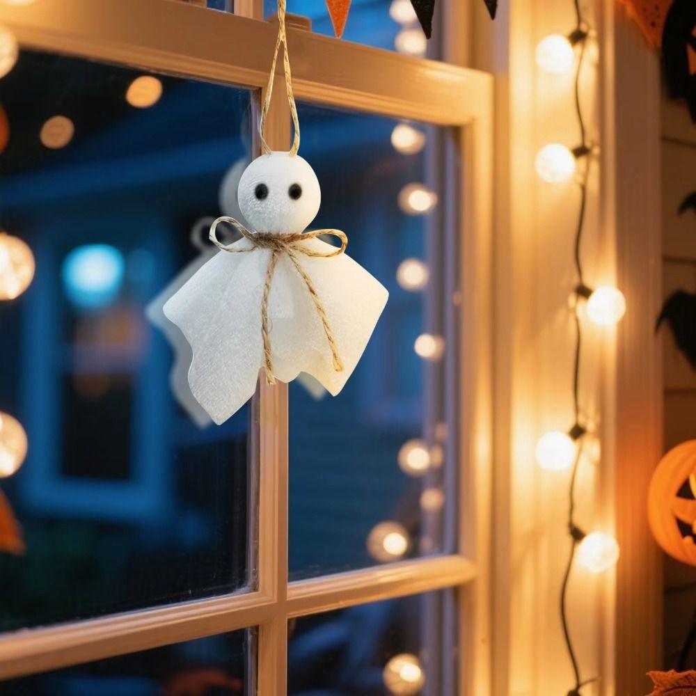 6Pcs 3 Inch Halloween Cloth Ghosts White Ghosts Hanging Ghost Pendant  Haunted House Decoration
