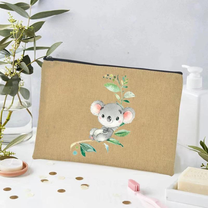 Kawaii Animals Makeup Bag Women Office Supplies Stationery Storage Travel Cosmetic Organizer Eco Canvas Toilet Bags for Ladies