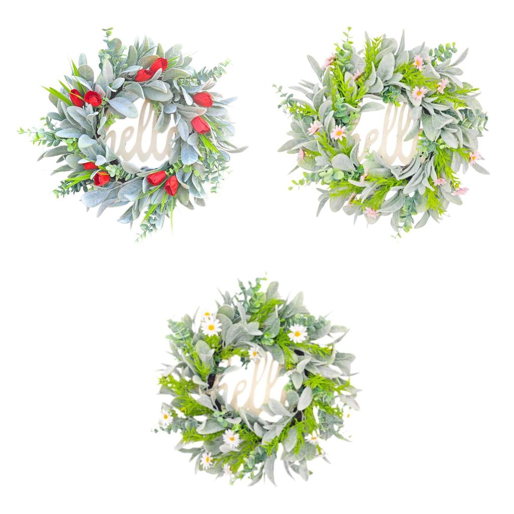 Hello Spring Wreath Flower Wreath Round Hanging Ornament Garland for Holiday Indoor Outdoor Window Front Door Home Decor