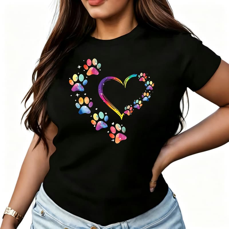 Heart and Paw Womens TShirt Cotton Funny Graphic Short Sleeve Tee Novelty Shirt Casual Crew Neck Top SXl