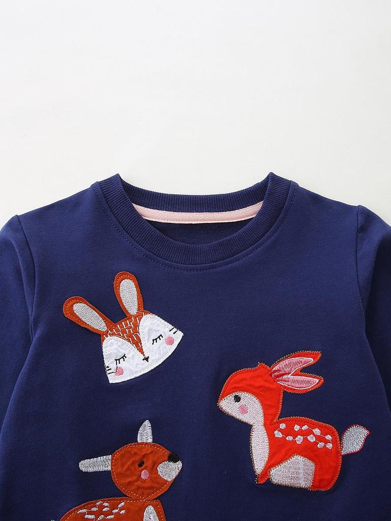 New Autumn Girls' Cute Animal Embroidery Hoodie - Mesh Long Sleeve Pullover for Small & Medium Children