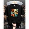 White Short-Sleeved T-Shirt Displayed In a Fashion Cloakroom Scene: Decorated with a Colorful " LOVES ME" Text And Heart Pattern Combination Print