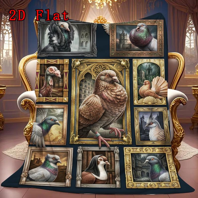 Fantasy Pigeon Portraits 2D Flat Pattern Flannel Blanket, High Quality All Seasons, Home Decor, Warmth and Comfort, Perfect for Christmas Gifts.