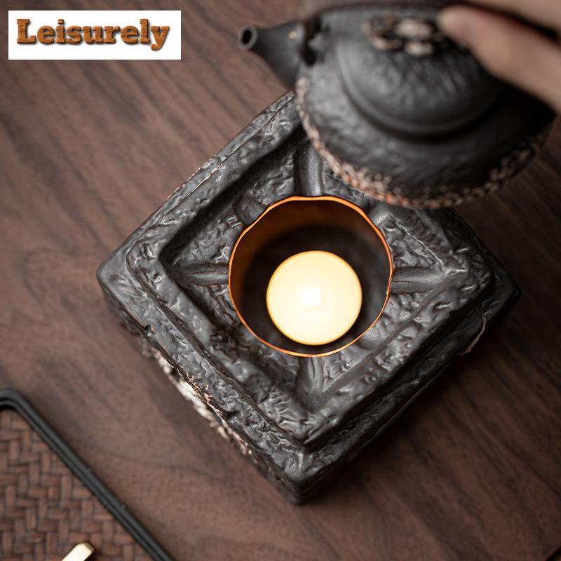 Handmade Wabi Sabi Black Pottery Buddha Tea Warmer Holder Candle Heater Stove Kettle Stand Baked Milk Jar Carbon Furnace Tea Set