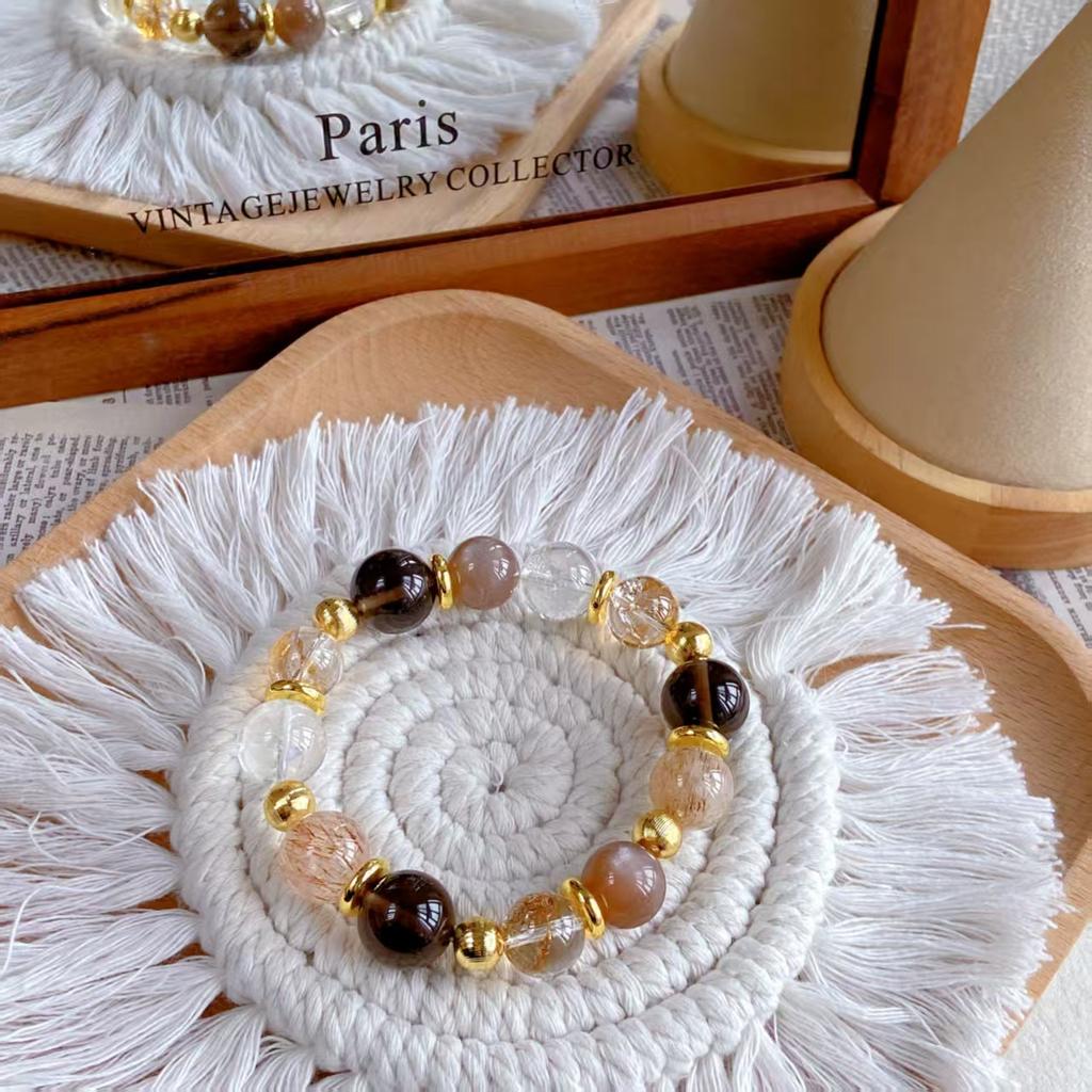 [Eisgold Geister] Natürliches Goldfolien-Kleberblumen-Armband Milchtee Mondlicht Schwarzgold Ultraweiß Asai-Kristall-Armband Großhandel