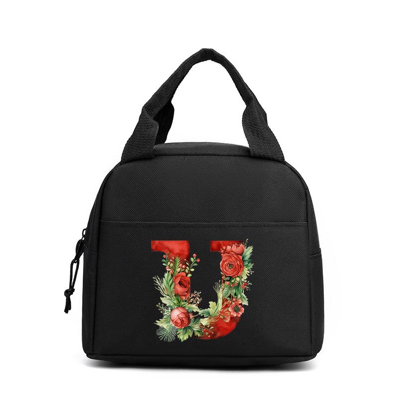 Trend niche print flower 26 letter pattern storage bag tote bag student lunch box bag portable