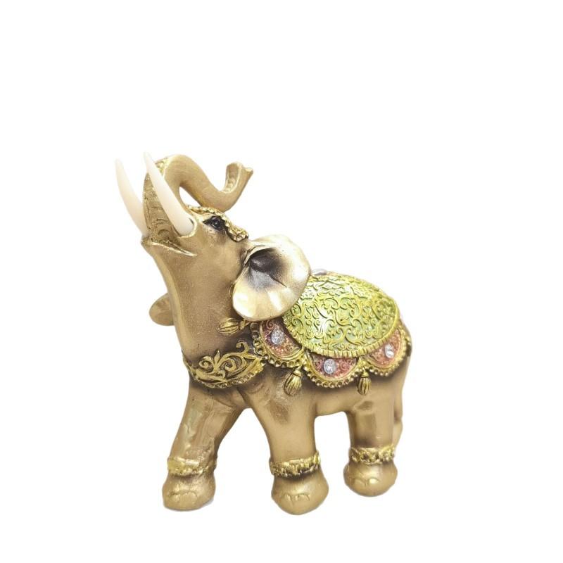 Resin Elephant Figurine Decorative Ornament Home Office Desk Living Room Entryway Vintage Gold