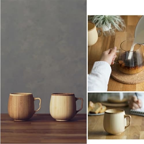 RIVERET Cafe au Lait Mugs, 350ml, Pair, Bamboo, Dishwasher Safe, White/Brown, RV-205WB