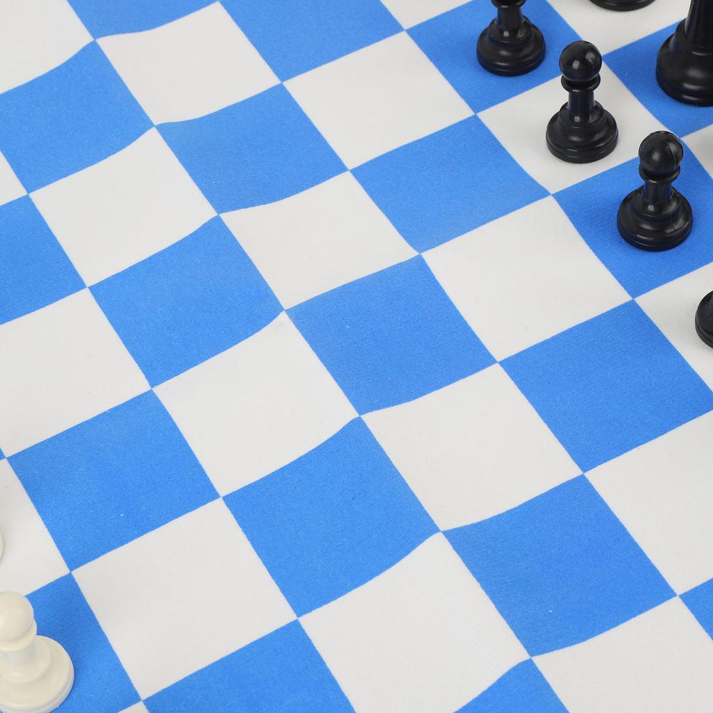 Chess Set Adults Kids Plastic Pieces Portable Folding Roll Up Travel Board Game PU Leather Blue White Grid Chessboard