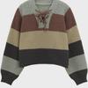 2024 Spring Women's Striped Warm Knit Sweater - Long Sleeve, Loose Fit, Versatile Short Top