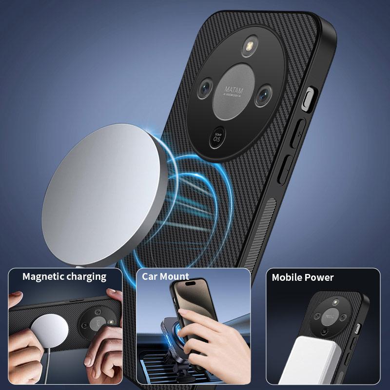 Luxuriöse schwarze Silikon-Matte Handyhülle für Honor X60 Pro X70 Kohlefaser-Rückseite für Honor X70 Magnetische weiche Bumper-Hülle